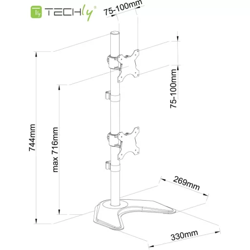 Techly ICA-LCD 2520V asztali TV konzol 68,6 cm (27") Fekete