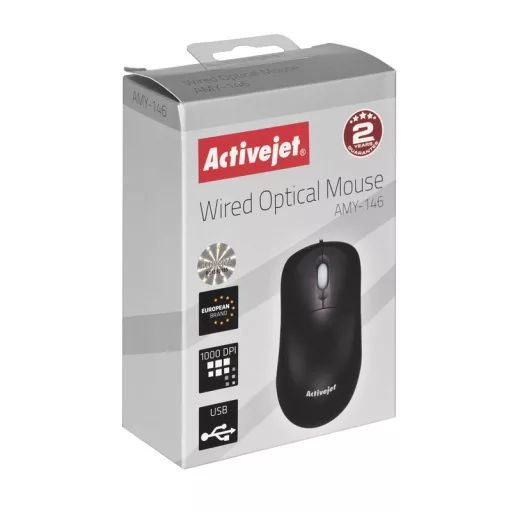 Activejet AMY-146 egér Irodai Kétkezes USB A típus Optikai 1000 DPI