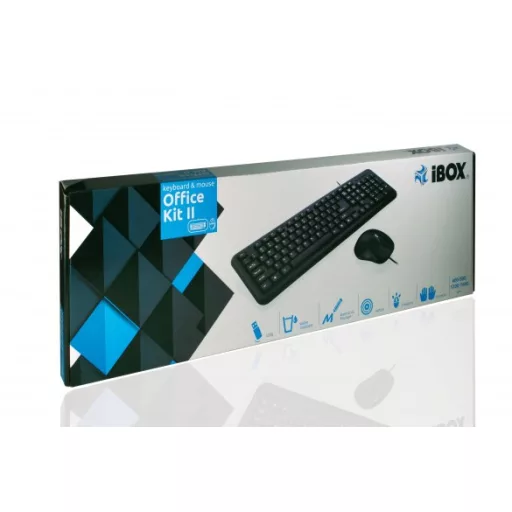 iBox OFFICE KIT II billentyűzet Egér mellékelve USB QWERTY Angol Fekete
