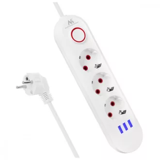   Maclean power strip, 3 socket extension + 3xUSB, 110-240V AC 50/60Hz, 2.1A max 2500W, 1.5m, white, MCE394 W