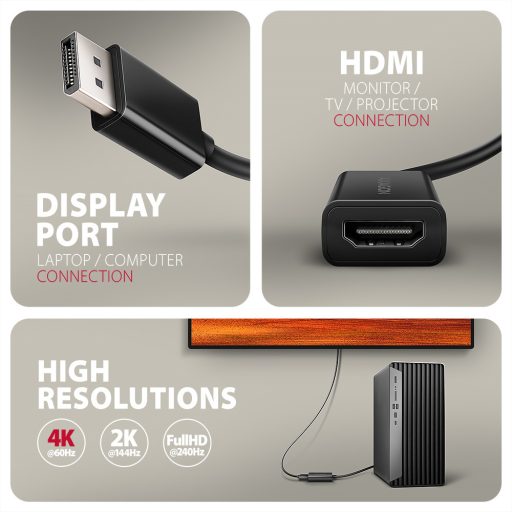 Axagon RVD-HI20N video átalakító kábel 0,15 M DisplayPort HDMI Fekete