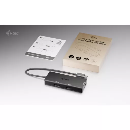 i-tec C31TRIPLE4KHDMIPD video átalakító kábel 0,2 M USB C-típus 3 x HDMI Fekete