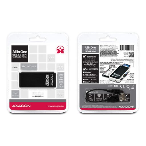Axagon CRE-X1 kártyaolvasó USB 2.0 Fekete, Fehér