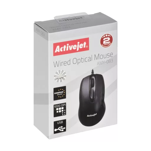 Activejet AMY-083 egér Irodai Kétkezes USB A típus Optikai 1000 DPI