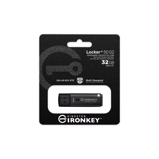 Kingston Technology IronKey Locker+ 50 G2 USB flash meghajtó 32 GB USB A típus 3.2 Gen 1 (3.1 Gen 1) Fekete
