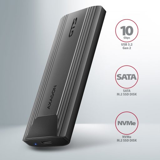 Axagon EEM2-GTS2 tárolóegység burkolat Külső SSD ház Fekete M.2