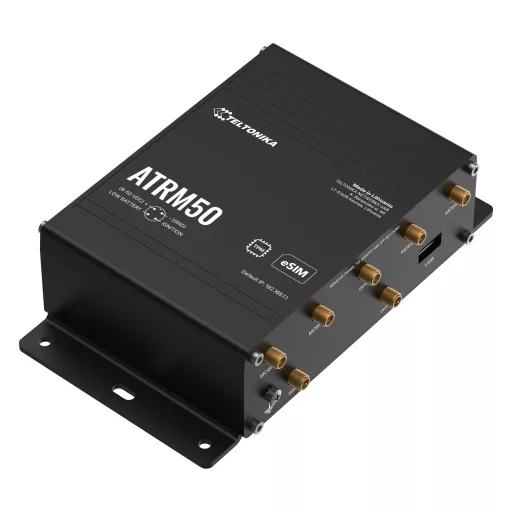 Teltonika ATRM50 5G Router for Transportation, Ultra-High Cellular Speeds, M12 CONNECTORS, DUAL SIM & eSIM, EN 45545-2 and EN 50155, PSU not included vezetéknélküli router Gigabit Ethernet Kétsávos (2,4 GHz / 5 GHz) Fekete