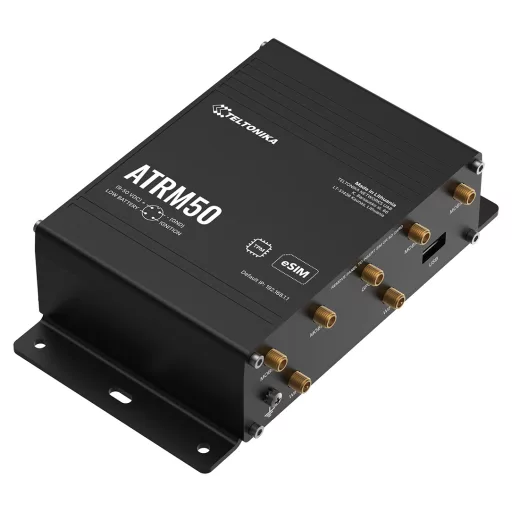 Teltonika ATRM50 5G Router for Transportation, Ultra-High Cellular Speeds, M12 CONNECTORS, DUAL SIM & eSIM, EN 45545-2 and EN 50155, PSU not included vezetéknélküli router Gigabit Ethernet Kétsávos (2,4 GHz / 5 GHz) Fekete