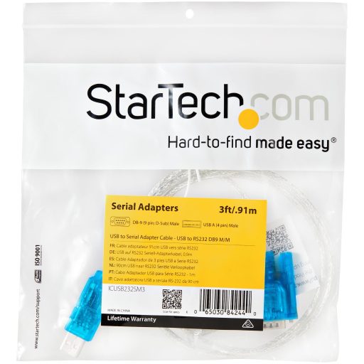 StarTech.com ICUSB232SM3 csatlakozó átlakító DB-9 USB 2.0 A Kék, Átlátszó