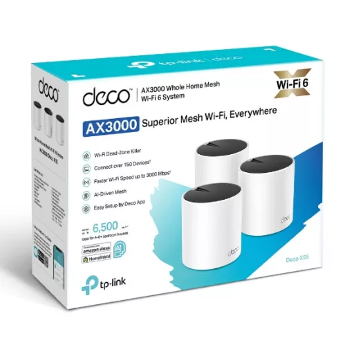 TP-Link DECO X55 (3-Pack) Kétsávos (2,4 GHz / 5 GHz) Wi-Fi 6 (802.11ax) Fehér Belső