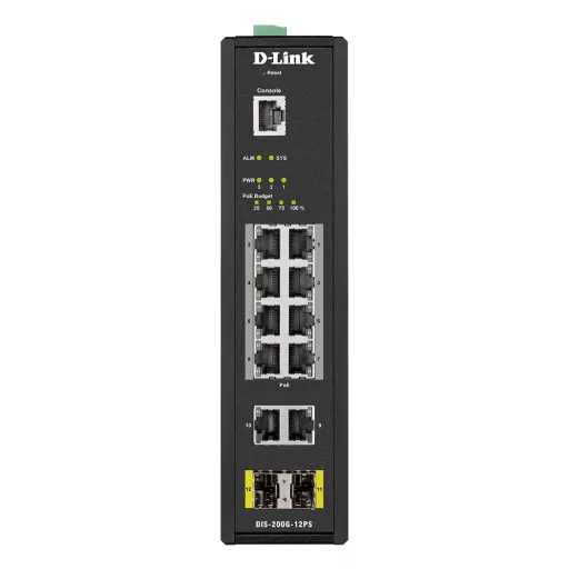 D-Link DIS-200G-12PS hálózati kapcsoló Vezérelt L2 Gigabit Ethernet (10/100/1000) Ethernet-áramellátás (PoE) támogatása Fekete