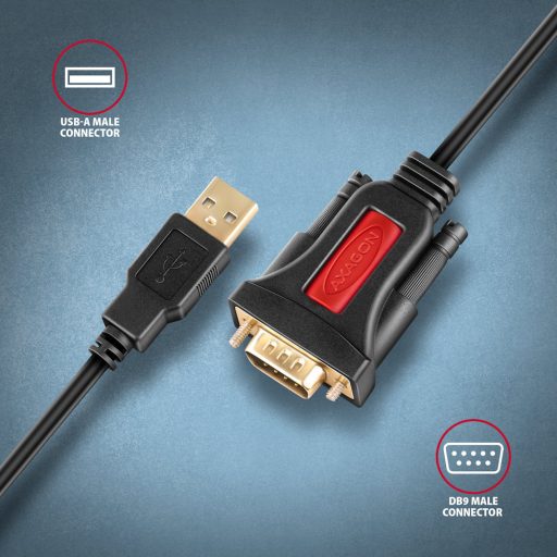 Axagon ADS-1PSN USB-A 2.0 - serial RS-232 DB9-M Prolific adapter cable 1.5m - Adapter - Digital/Daten soros kábel Fekete 1,5 M USB A típus