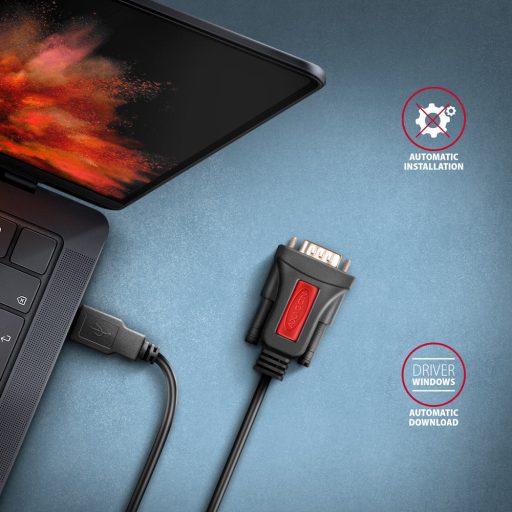 Axagon ADS-1PSN USB-A 2.0 - serial RS-232 DB9-M Prolific adapter cable 1.5m - Adapter - Digital/Daten soros kábel Fekete 1,5 M USB A típus