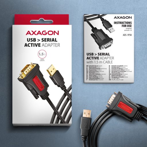 Axagon ADS-1PSN USB-A 2.0 - serial RS-232 DB9-M Prolific adapter cable 1.5m - Adapter - Digital/Daten soros kábel Fekete 1,5 M USB A típus