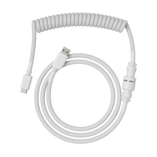 Glorious Gaming USB 2.0 cable 4.5ft total length 6 coiled section USB-C to USB-A adaptor 5-pin aviator connector Double-braided Fehér 1,37 M