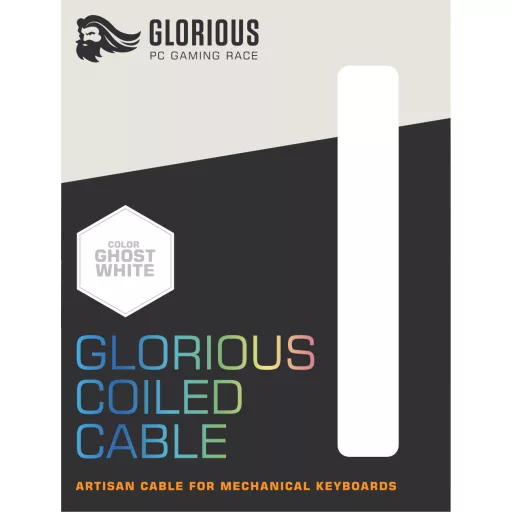 Glorious Gaming USB 2.0 cable 4.5ft total length 6 coiled section USB-C to USB-A adaptor 5-pin aviator connector Double-braided Fehér 1,37 M