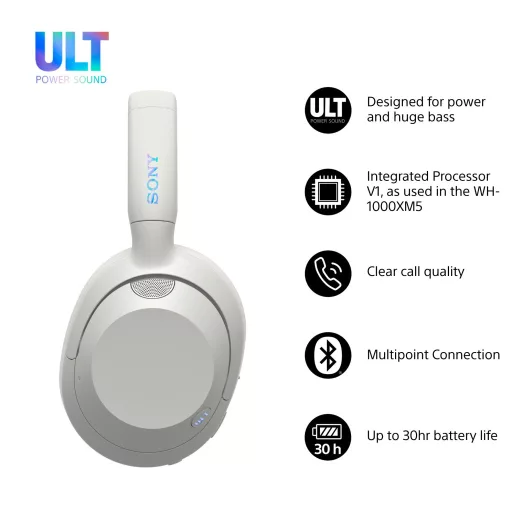 Sony WHULT900NW fejhallgató és headset Vezetékes és vezeték nélküli Fejpánt Hívás/zene Bluetooth Fehér