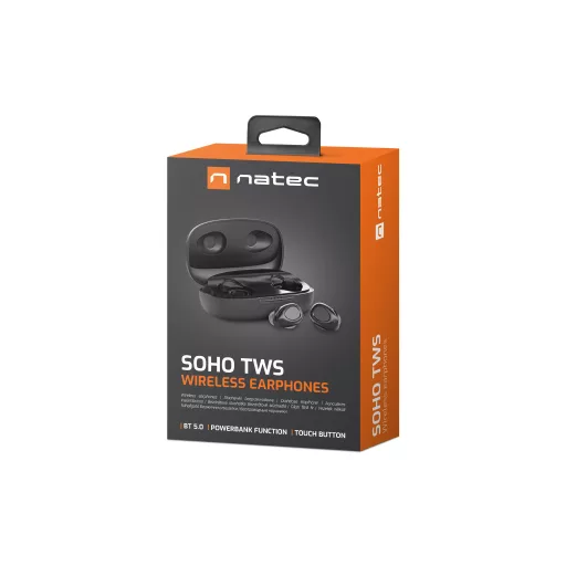 NATEC Soho TWS Headset True Wireless Stereo (TWS) Hallójárati Hívás/zene Bluetooth Fekete