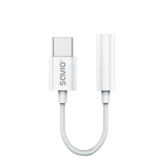 Savio AK-51 audio kábel 0,11 M 3.5mm USB C-típus Fehér