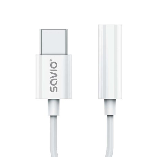 Savio AK-51 audio kábel 0,11 M 3.5mm USB C-típus Fehér