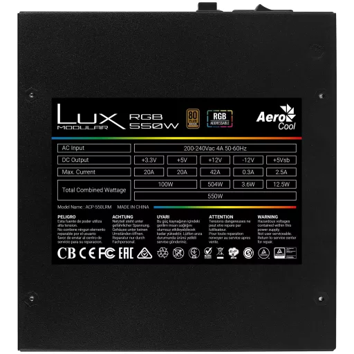 Aerocool LUX RGB 550M 550 W 20+4 pin ATX Fekete