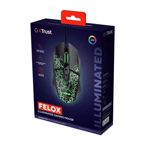 Trust GXT 113 Felox egér Játék Jobbkezes USB A típus Optikai 6400 DPI