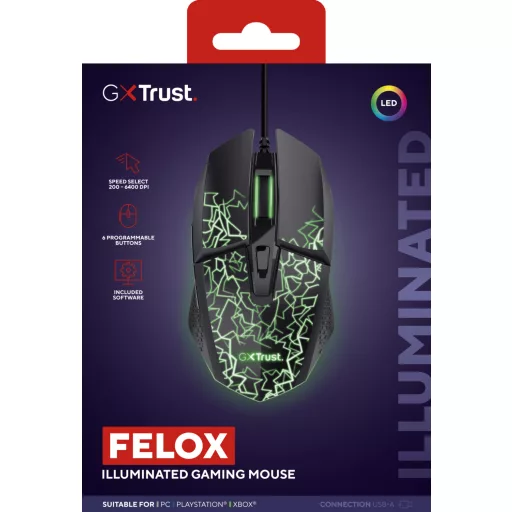 Trust GXT 113 Felox egér Játék Jobbkezes USB A típus Optikai 6400 DPI