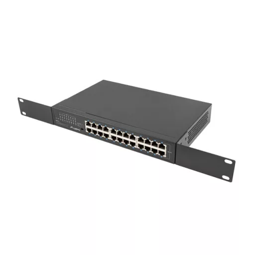 Lanberg RSGE-24 hálózati kapcsoló Beállítást nem igénylő (unmanaged) Gigabit Ethernet (10/100/1000) 1U Fekete