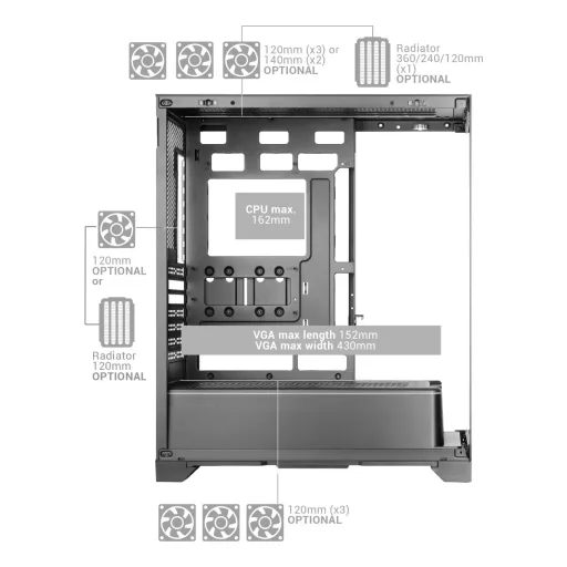 Mars Gaming MCPRISMA Midi Tower Fekete