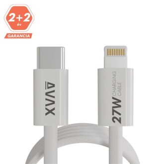   KAB AVAX CB611W MAGNETY 27W USB-C - LIGHTNING mágneses gyorstöltő kábel, fonott, fehér - 1m