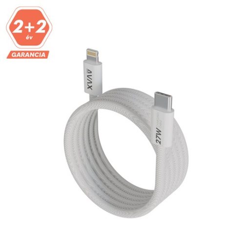 KAB AVAX CB611W MAGNETY 27W USB-C - LIGHTNING mágneses gyorstöltő kábel, fonott, fehér - 1m