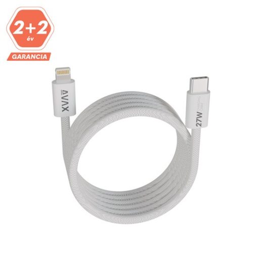 KAB AVAX CB611W MAGNETY 27W USB-C - LIGHTNING mágneses gyorstöltő kábel, fonott, fehér - 1m