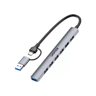   UNITEK H1209AGY01 hálózati csatlakozó USB C-típus 5000 Mbit/s Szürke