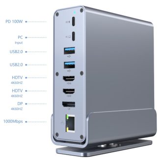   Gembird A-CF-COMBO15-01 USB Type-CF 15-in-1 multi-port adapter (USB hub AF-ports v.2x2 + v.3x3, Type-CF + HDMIx2 + DisplayPort + PD + card reader + GigaLAN + 3.5 mm audio), grey