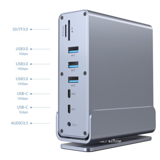 Gembird A-CF-COMBO15-01 USB Type-CF 15-in-1 multi-port adapter (USB hub AF-ports v.2x2 + v.3x3, Type-CF + HDMIx2 + DisplayPort + PD + card reader + GigaLAN + 3.5 mm audio), grey