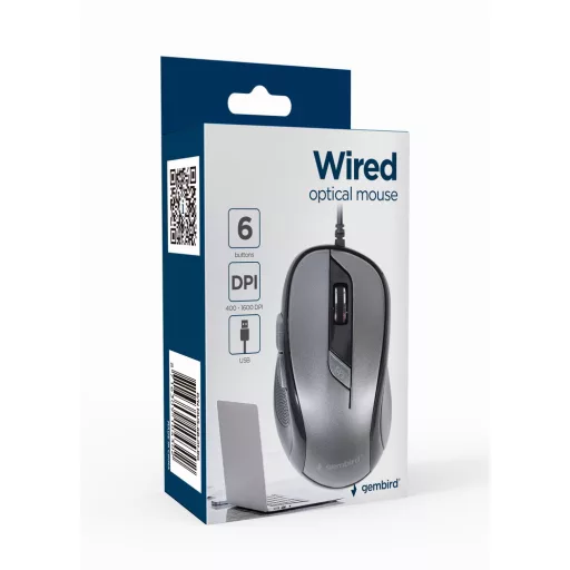 Gembird MUS-6B-01-BG egér Irodai Jobbkezes USB A típus Optikai 1600 DPI