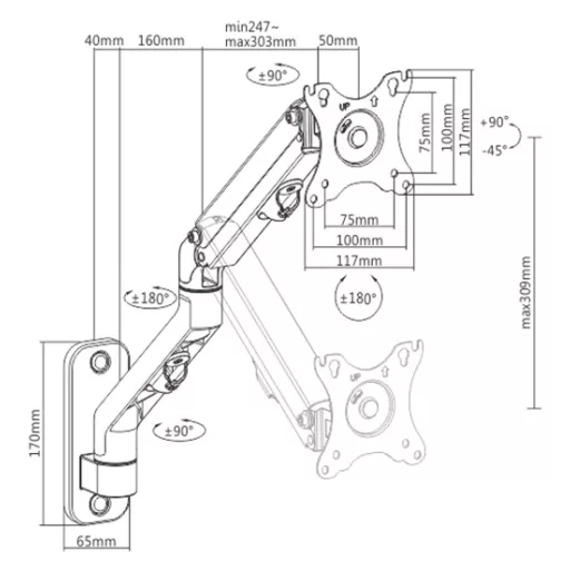 Gembird MA-WA1-02 asztali TV konzol 68,6 cm (27") Fali Fekete