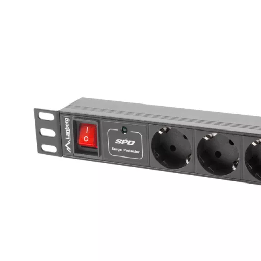 Lanberg PDU-07F-0200-BK áramelosztó egység (PDU) 7 AC kimenet(ek) 1U Fekete