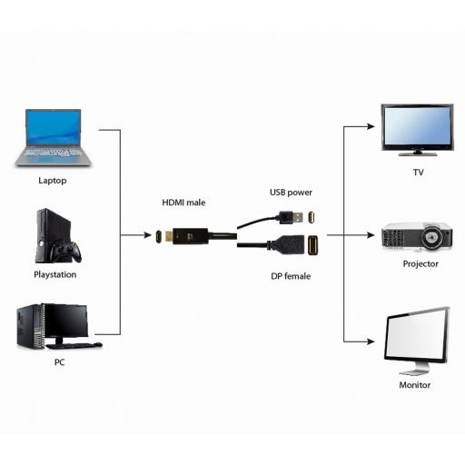 Gembird A-HDMIM-DPF-01 video átalakító kábel 0,1 M HDMI A-típus (Standard) DisplayPort + USB Type-A Fekete