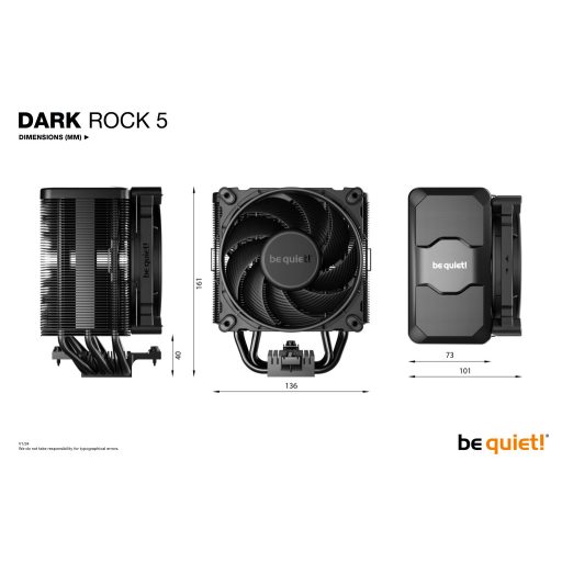 be quiet! DARK ROCK 5 Processzor Hűtő 12 cm Fekete 1 db