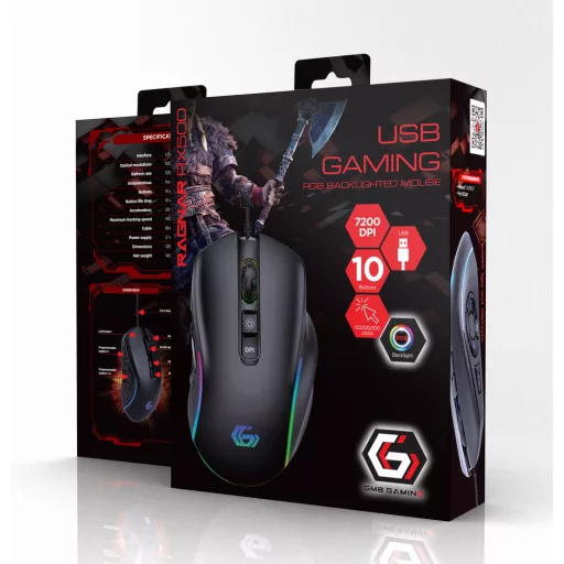 Gembird MUSG-RAGNAR-RX500 egér Játék Jobbkezes USB A típus 12000 DPI