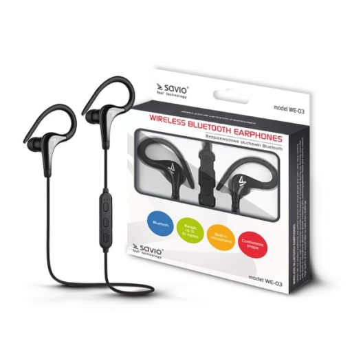 Savio WE-03 fejhallgató és headset Vezeték nélküli Hallójárati Sport Bluetooth Fekete