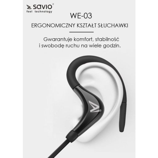 Savio WE-03 fejhallgató és headset Vezeték nélküli Hallójárati Sport Bluetooth Fekete