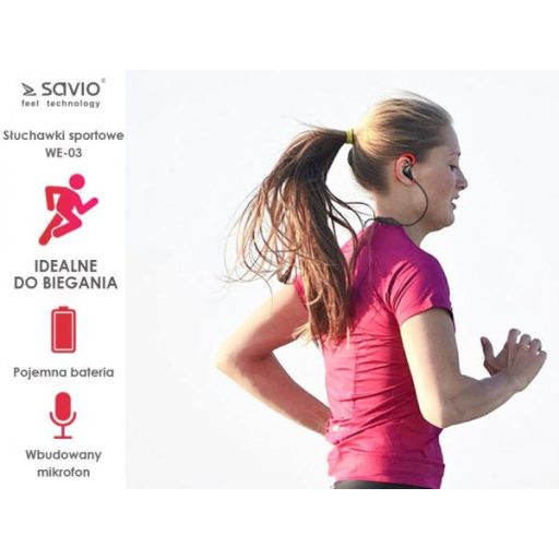 Savio WE-03 fejhallgató és headset Vezeték nélküli Hallójárati Sport Bluetooth Fekete