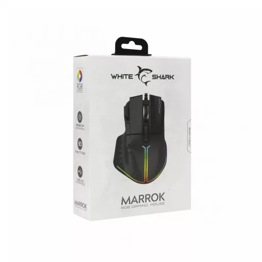 White Shark MARROK Black egér Irodai Jobbkezes USB A típus Optikai 12000 DPI