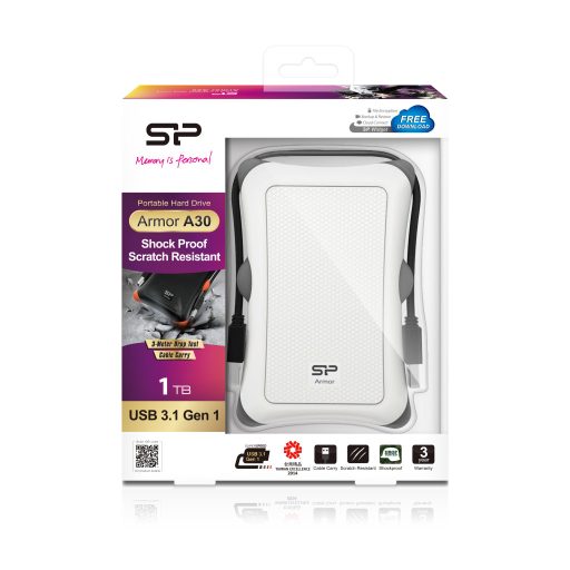 Silicon Power Armor A30 külső merevlemez 1 TB 2.5" USB A típus 3.2 Gen 1 (3.1 Gen 1) Fehér