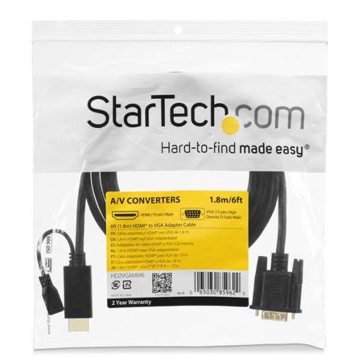 StarTech.com HD2VGAMM6 video átalakító kábel 1,9 M VGA (D-Sub) HDMI + Micro USB Fekete
