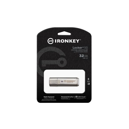 Kingston Technology IronKey Locker+ 50 USB flash meghajtó 32 GB USB A típus 3.2 Gen 1 (3.1 Gen 1) Ezüst