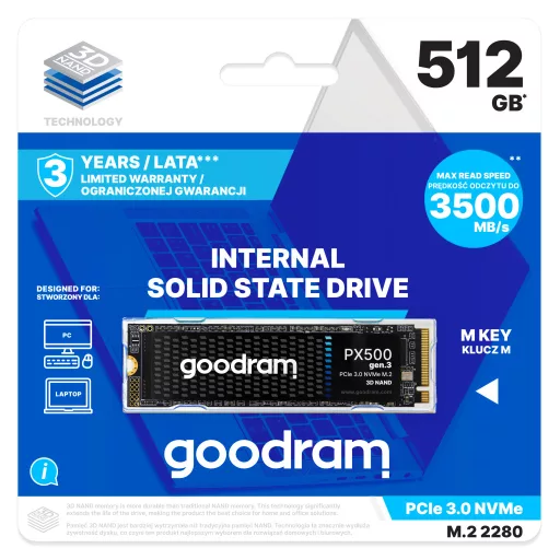 Goodram PX500 GEN.3 SSDPR-PX500-512-80-G3 512 GB M.2 PCI Express 3.0 NVMe 3D NAND