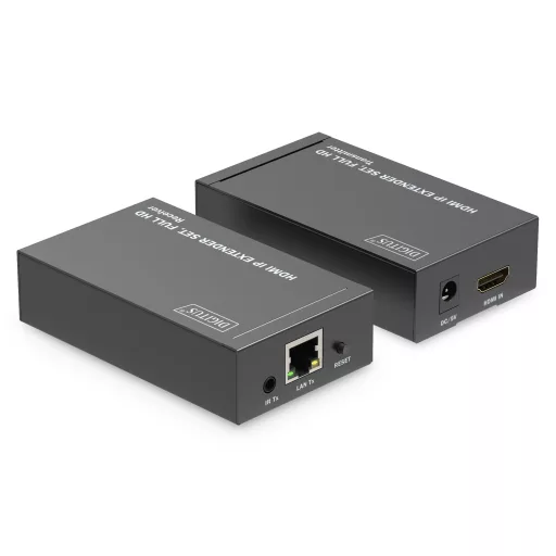 Digitus DS-55517 audió/videó jeltovábbító AV adó- és vevőegység Fekete